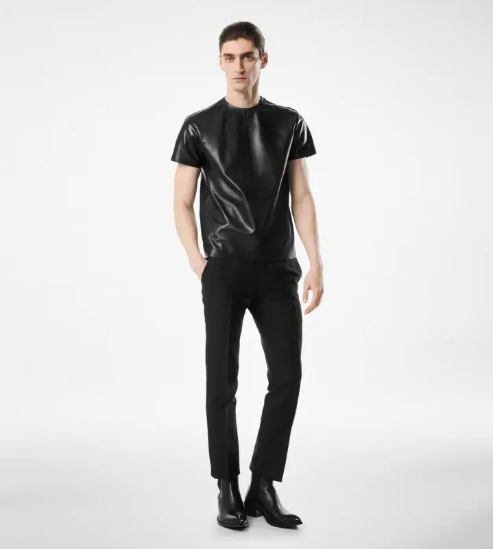 SOFT NAPPA PLONGE CREW NECK BLACK online